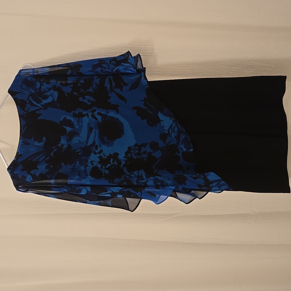 Connected Apparel Blue and Black Asymmetrical Dress - Picture 4 of 5